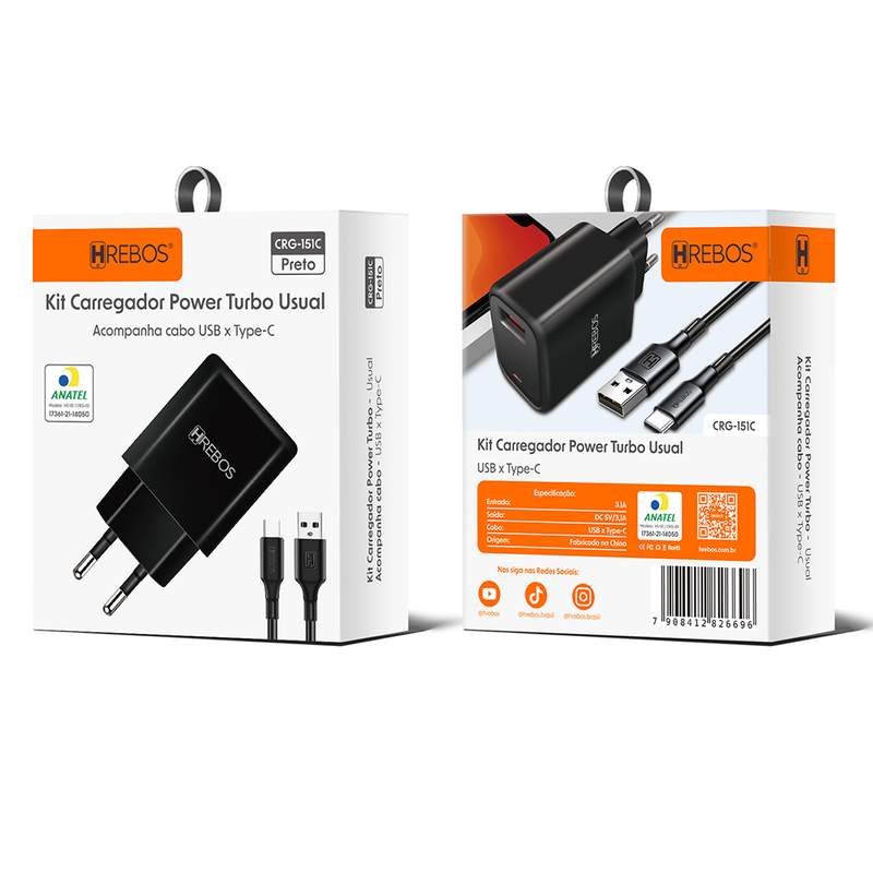 Kit Carregador Turbo com Cabo Tipo-C
