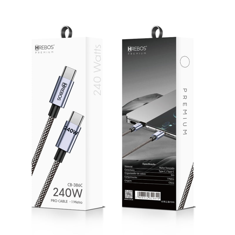 Cabo Hrebos Pro Cable – Dual Type-C (240W, 1 Metro)