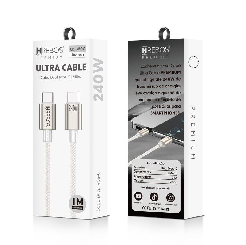 Cabo Hrebos Ultra Cable CB-380C – Dual Type-C (240W, 1 Metro)
