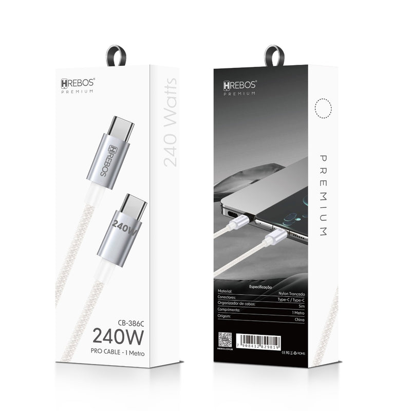 Cabo Hrebos Pro Cable – Dual Type-C (240W, 1 Metro)