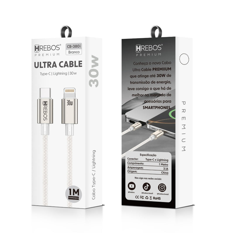 Cabo Hrebos Ultra Cable – Type-C para Lightning (30W, 1 Metro)