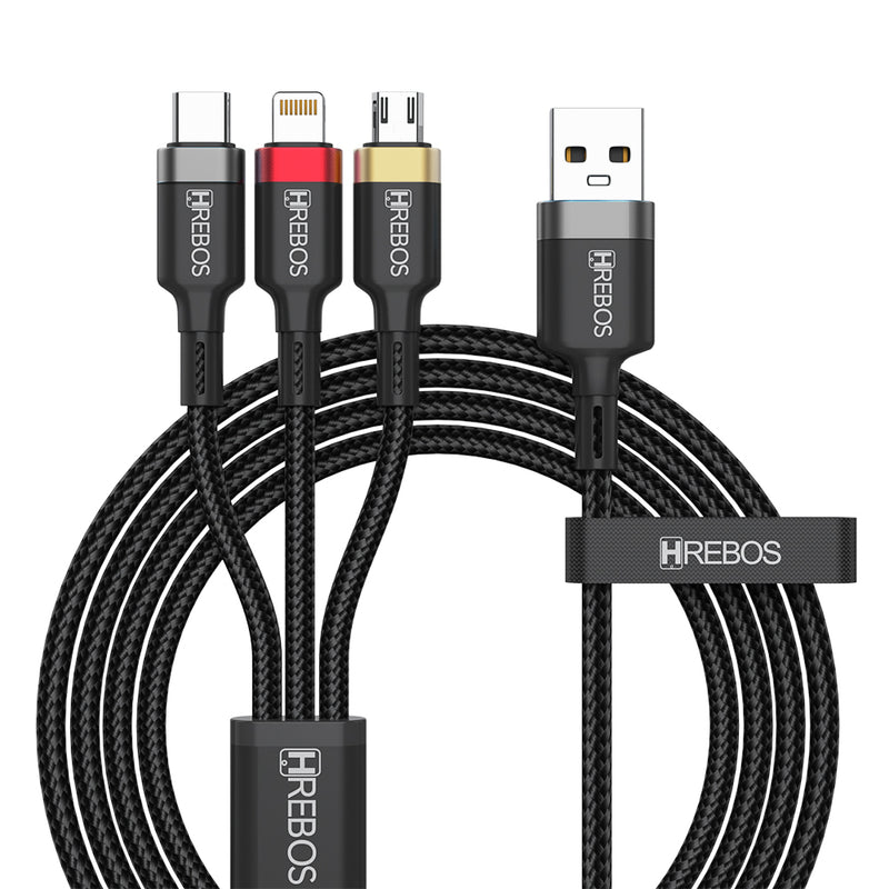 Cabo Hrebos 3 em 1 – USB para Type-C, Lightning e Micro USB (V8)